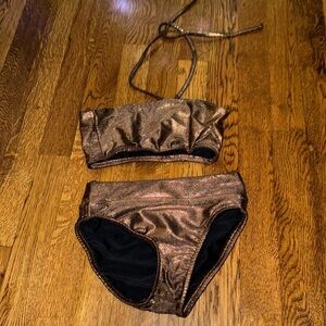 Les Tout Petits Girl’s Metallic Bronze Bikini Set Size 8